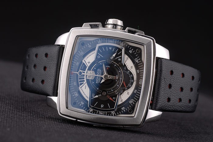 Tag Heuer Monaco Mikrograph Black Leather Strap Black Dial 7924-6