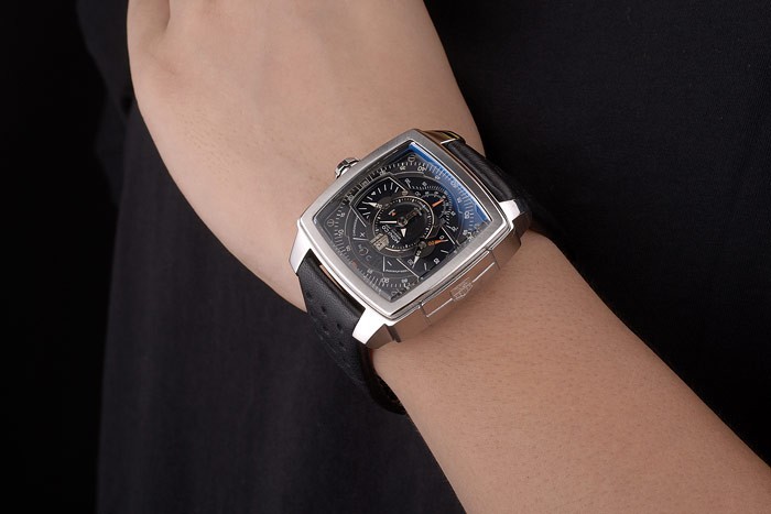 Tag Heuer Monaco Mikrograph Black Leather Strap Black Dial 7923-3