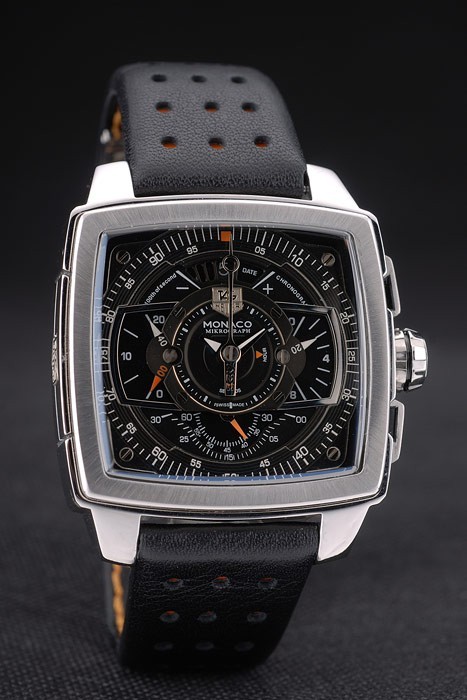 Tag Heuer Monaco Mikrograph Black Leather Strap Black Dial 7923-4