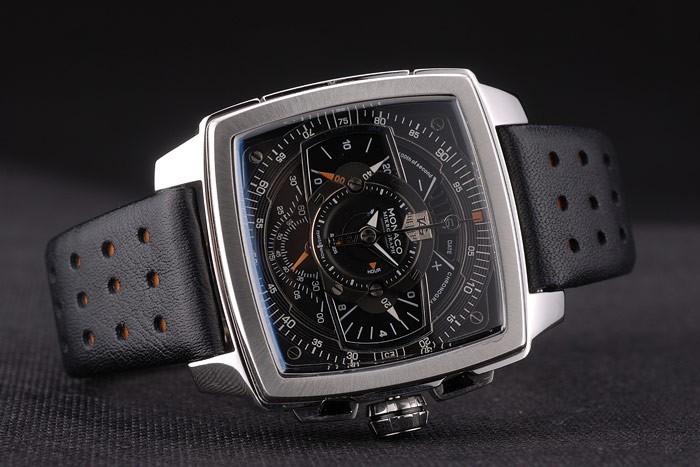 Tag Heuer Monaco Mikrograph Black Leather Strap Black Dial 7923-5