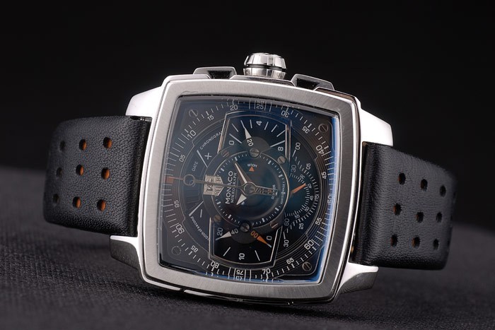 Tag Heuer Monaco Mikrograph Black Leather Strap Black Dial 7923-6